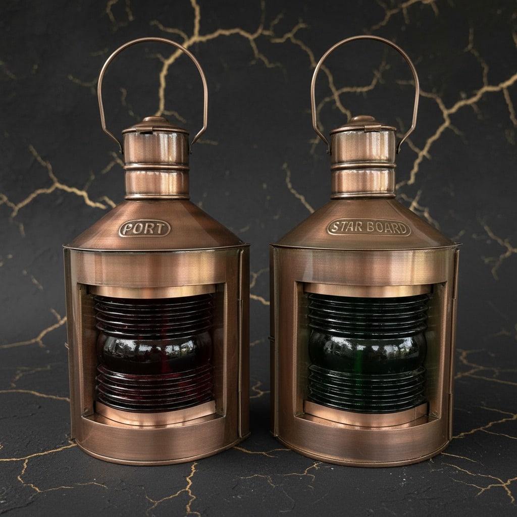 Vintage Nautical Brass Port and Starboard Ship Oil Lantern Pair Maritime Lamps - 6