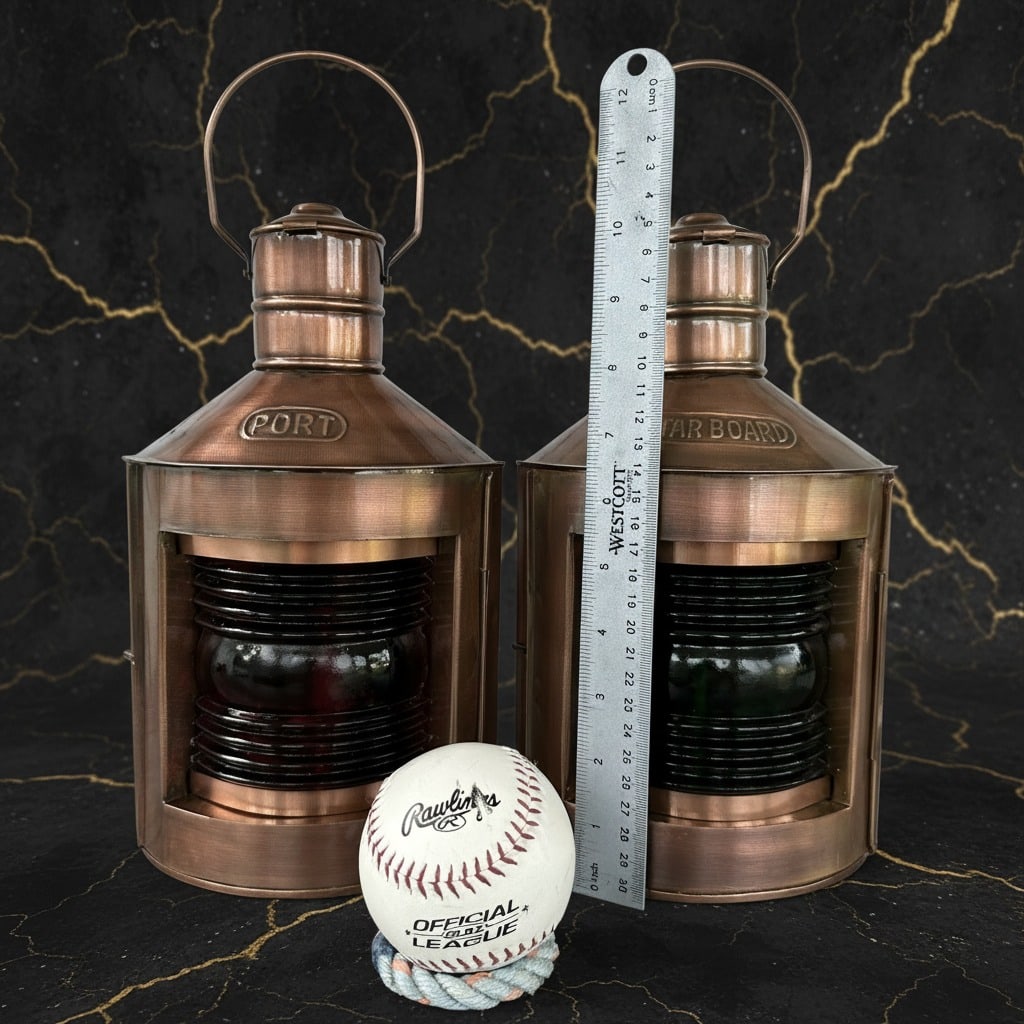 Vintage Nautical Brass Port and Starboard Ship Oil Lantern Pair Maritime Lamps - 7
