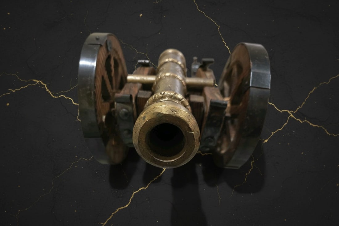 Antique Large Spanish Style Copper Artillery Field Cannon Decor Piece - 10