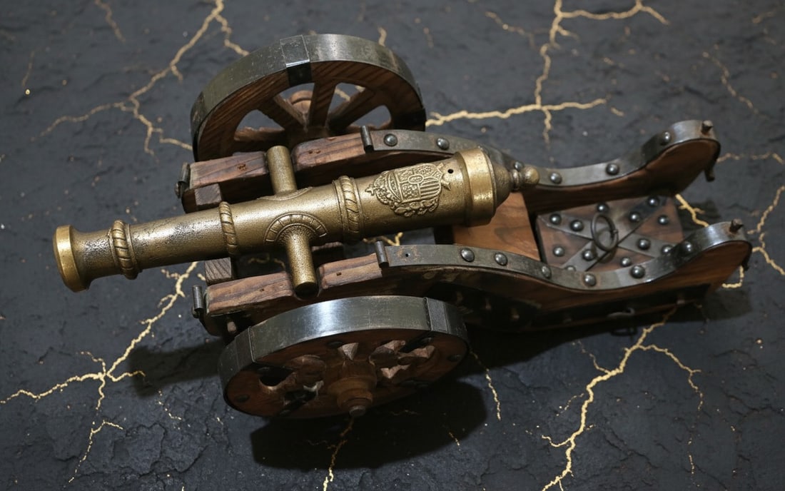 Antique Large Spanish Style Copper Artillery Field Cannon Decor Piece - 3