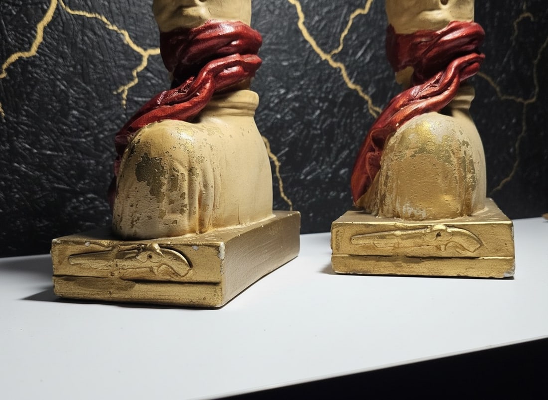 Vintage Chalkware Pirate Bookends Sculpted by Paul Herzel Nautical Decor - 3