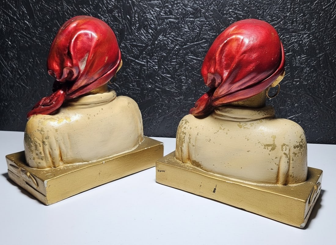 Vintage Chalkware Pirate Bookends Sculpted by Paul Herzel Nautical Decor - 4
