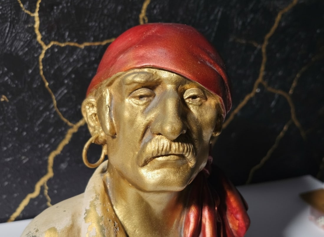 Vintage Chalkware Pirate Bookends Sculpted by Paul Herzel Nautical Decor - 5