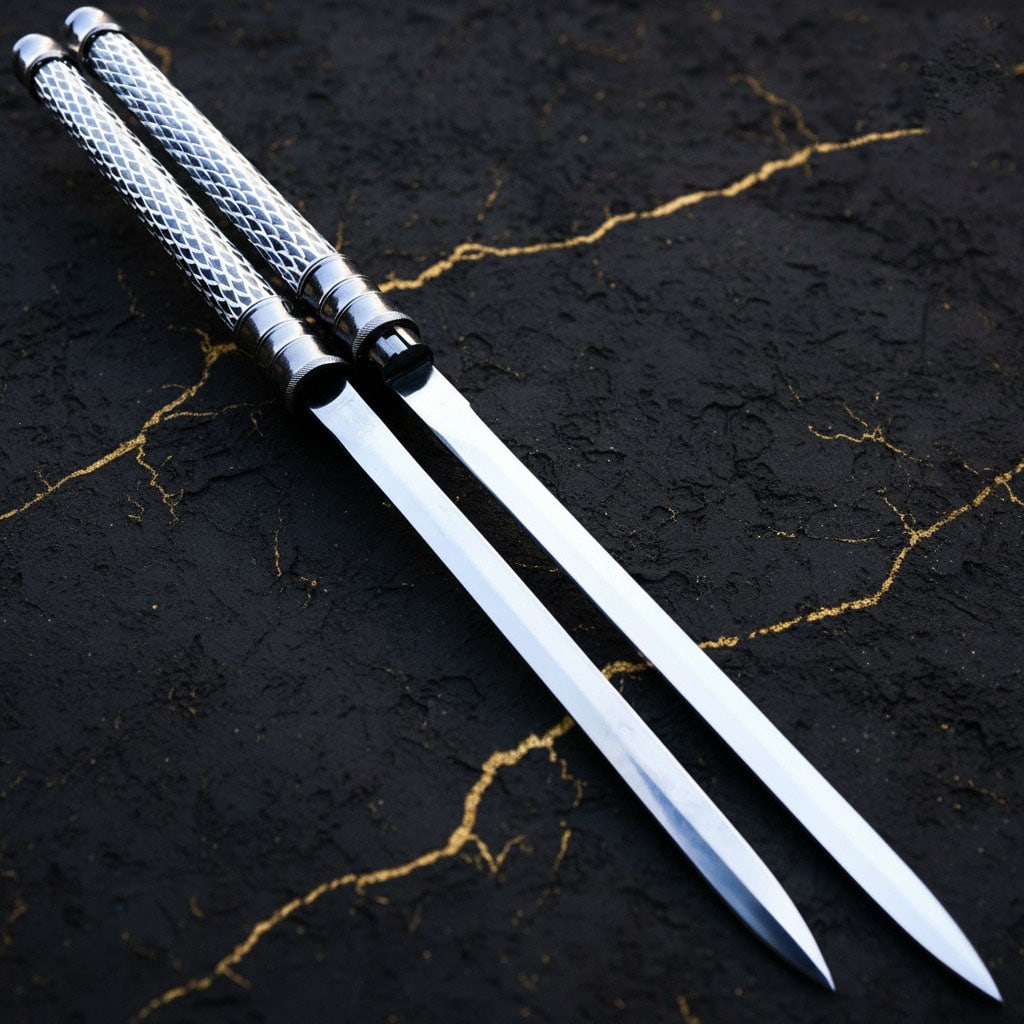 25" Twin Japanese Samurai Swords Dual Blade Ninja Katana Combat Cosplay Set: Title:25" Twin Japanese Samurai Swords Dual Blade Ninja Katana Combat Cosplay Set Description:This 25-inch dual blade twin sword set is an excellent addition to any collection, featuring a unique desi