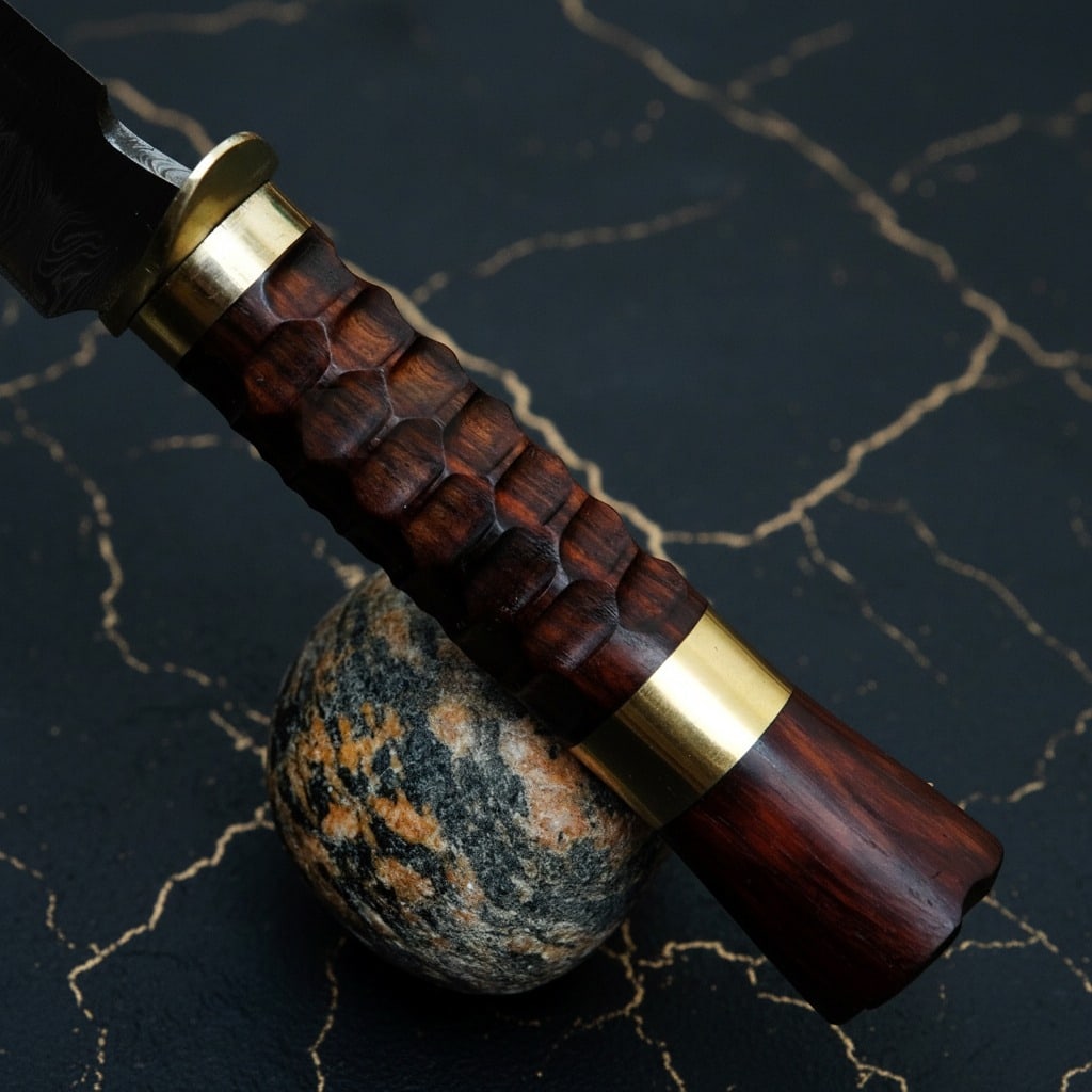Hand-Forged Damascus Steel Hunting Knife with Leather Sheath Utility Blade - 2