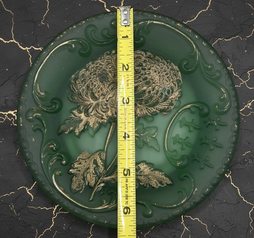 Vintage French Embossed Green Ceramic Plate Fleur De Lis Floral Decor - 8