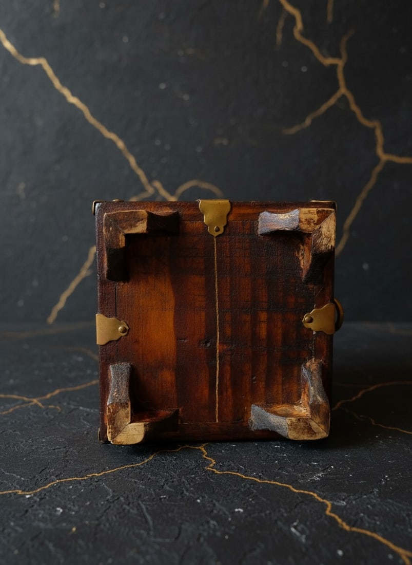 Vintage 1910 Korean Wood Keepsake Chest Brass Inlay Prayer Box - 5
