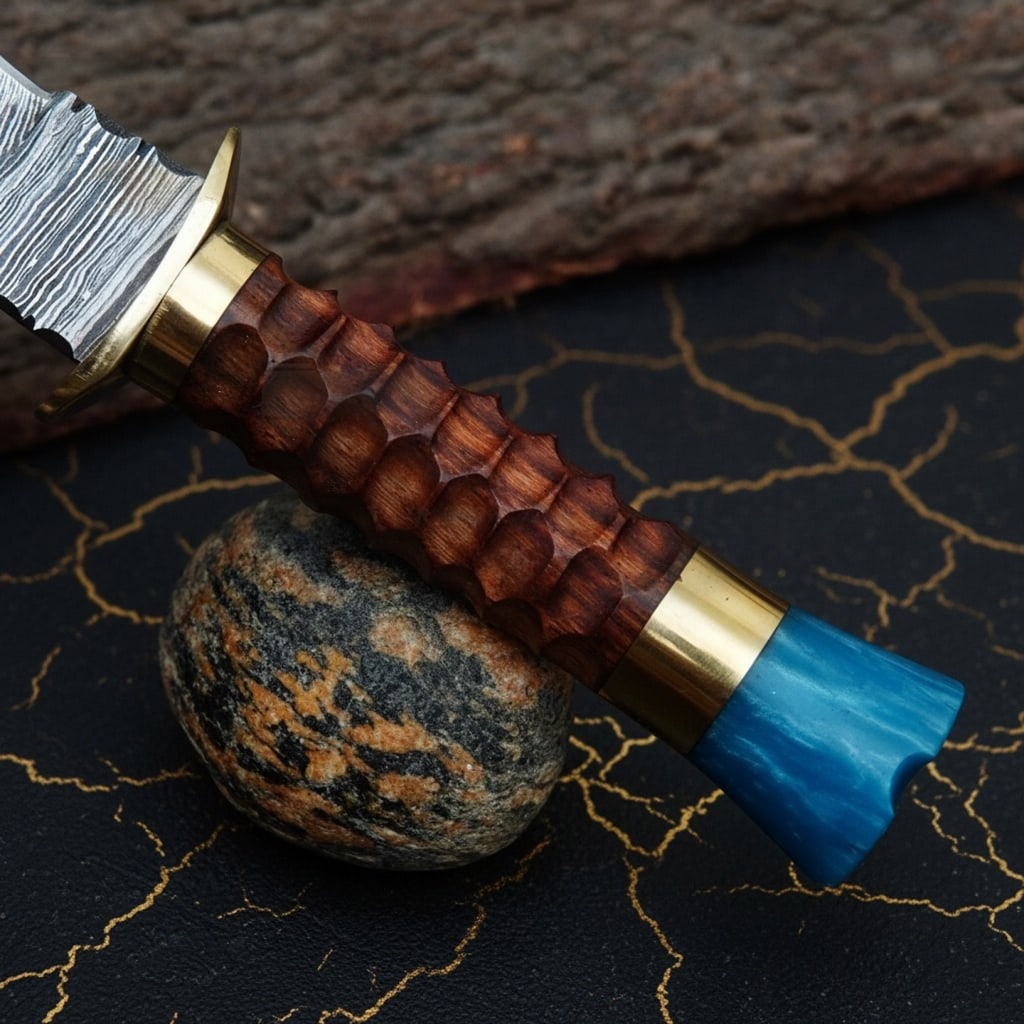 Hand-Forged Damascus Steel Hunting Knife with Leather Sheath Blade - 4