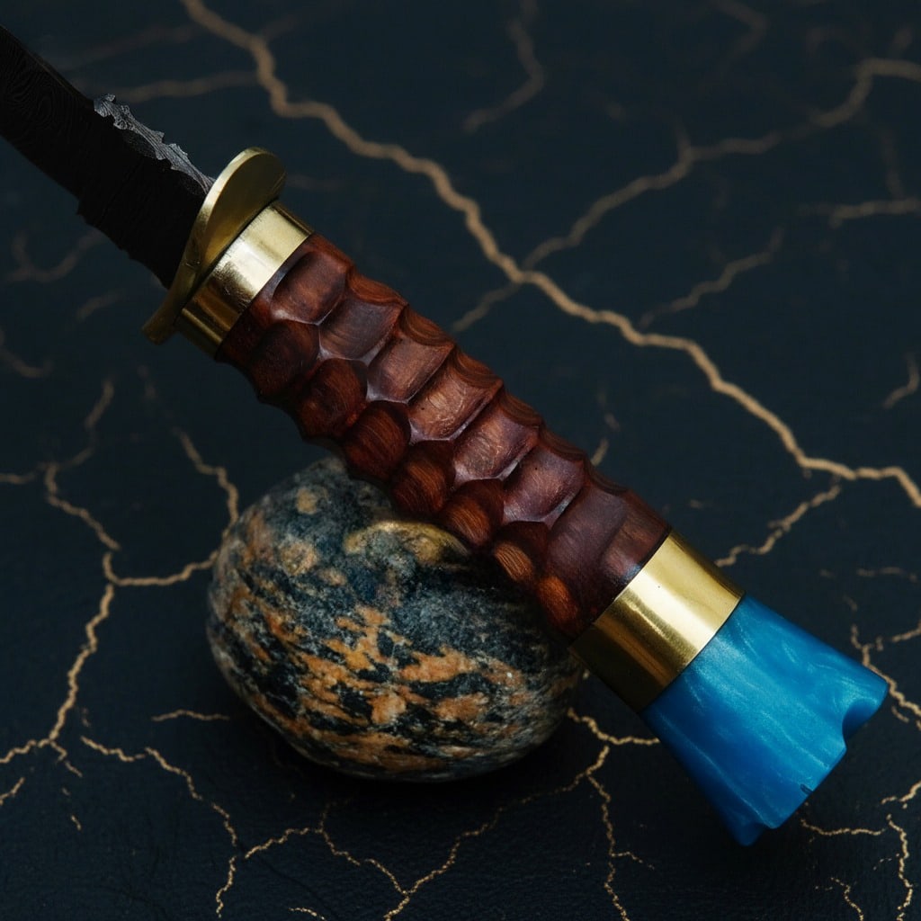 Hand-Forged Damascus Steel Hunting Knife with Leather Sheath Blade - 5