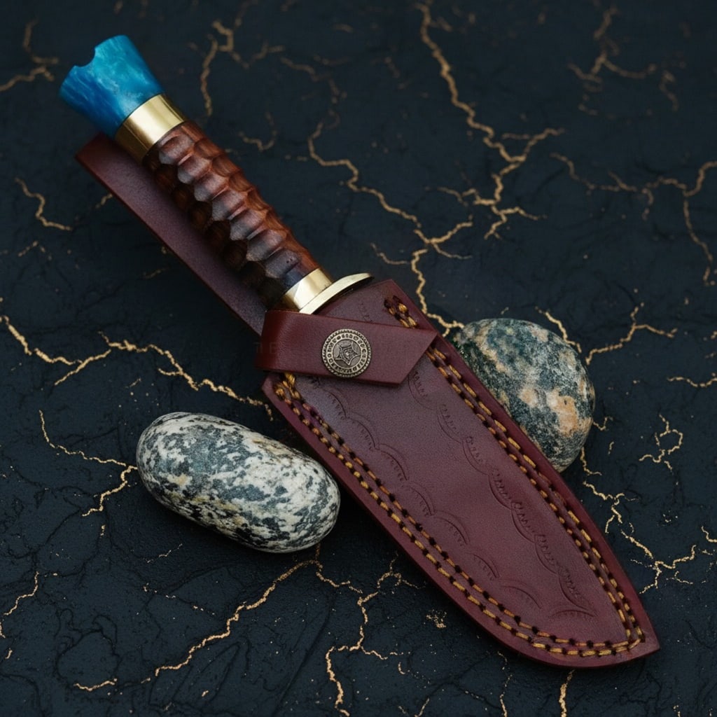 Hand-Forged Damascus Steel Hunting Knife with Leather Sheath Blade - 6