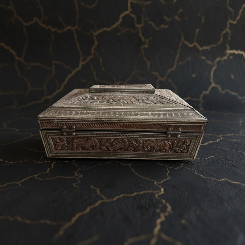 Vintage 1920s Sandalwood Style Biscuit Tin, Decorative Metal Storage Box - 5