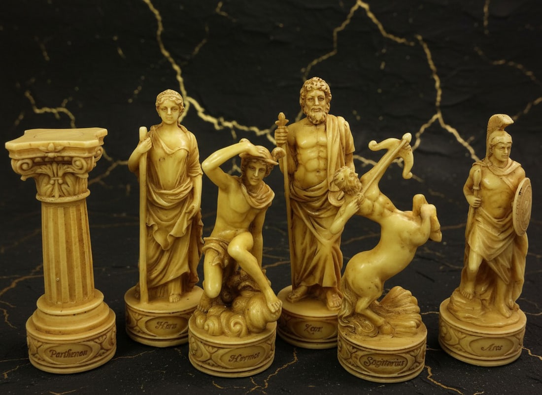 Ancient Mythology Themed Chess Set with 17-inch Mosaic Pattern Board - 4