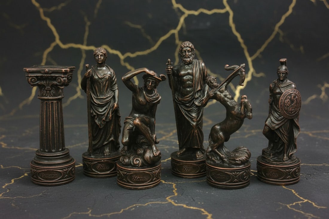 Ancient Mythology Themed Chess Set with 17-inch Mosaic Pattern Board - 5