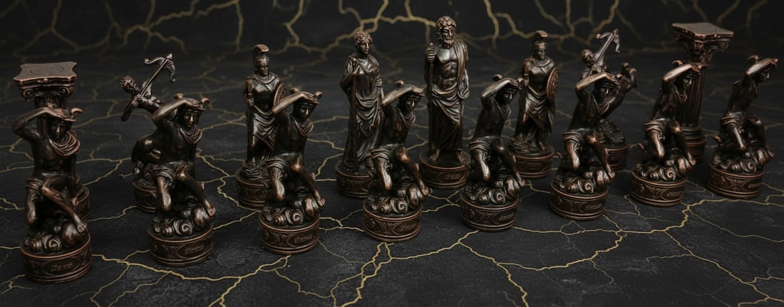 Ancient Mythology Themed Chess Set with 17-inch Mosaic Pattern Board - 7