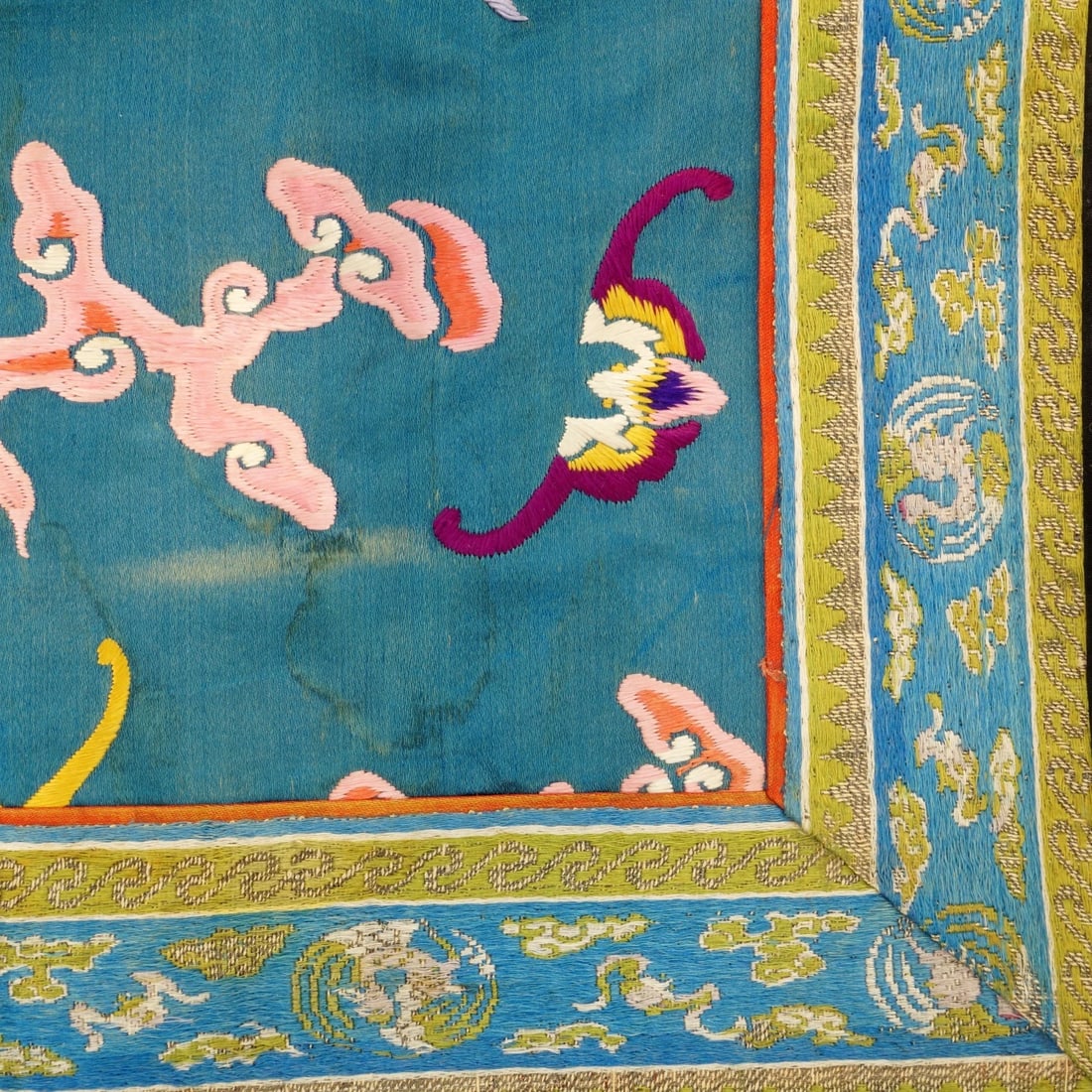 Chinese Silk Embroidery Bats and Crane c 1920 - 2