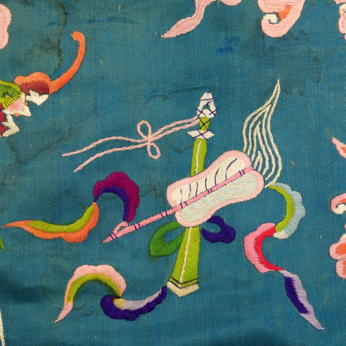 Chinese Silk Embroidery Bats and Crane c 1920 - 5