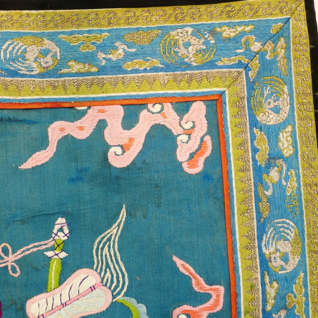 Chinese Silk Embroidery Bats and Crane c 1920 - 6