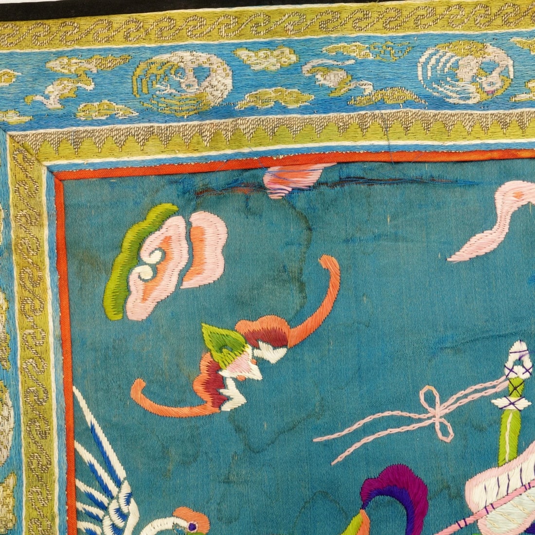 Chinese Silk Embroidery Bats and Crane c 1920 - 7