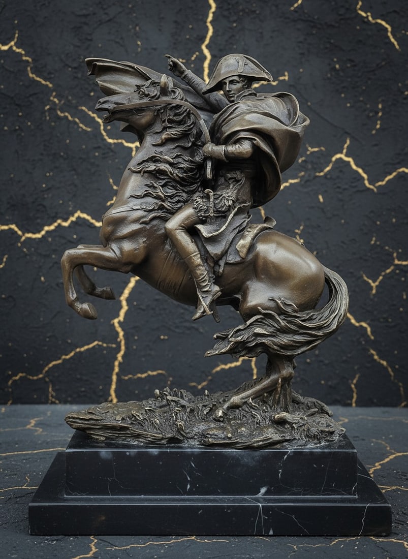 Antique French Bronze Equestrian Statue Napoleon Bonaparte Victorian Decor: Title:Antique French Bronze Equestrian Statue Napoleon Bonaparte Victorian Decor Description:This impressive bronze sculpture depicts Napoleon Bonaparte, the influential military and political leader