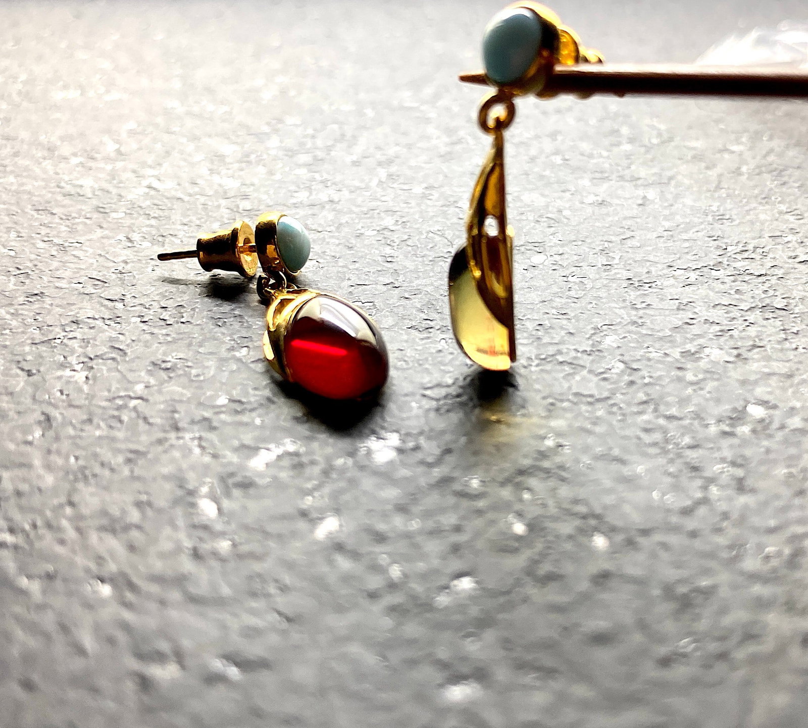 Beautiful Amber Earrings with Larimar - 8