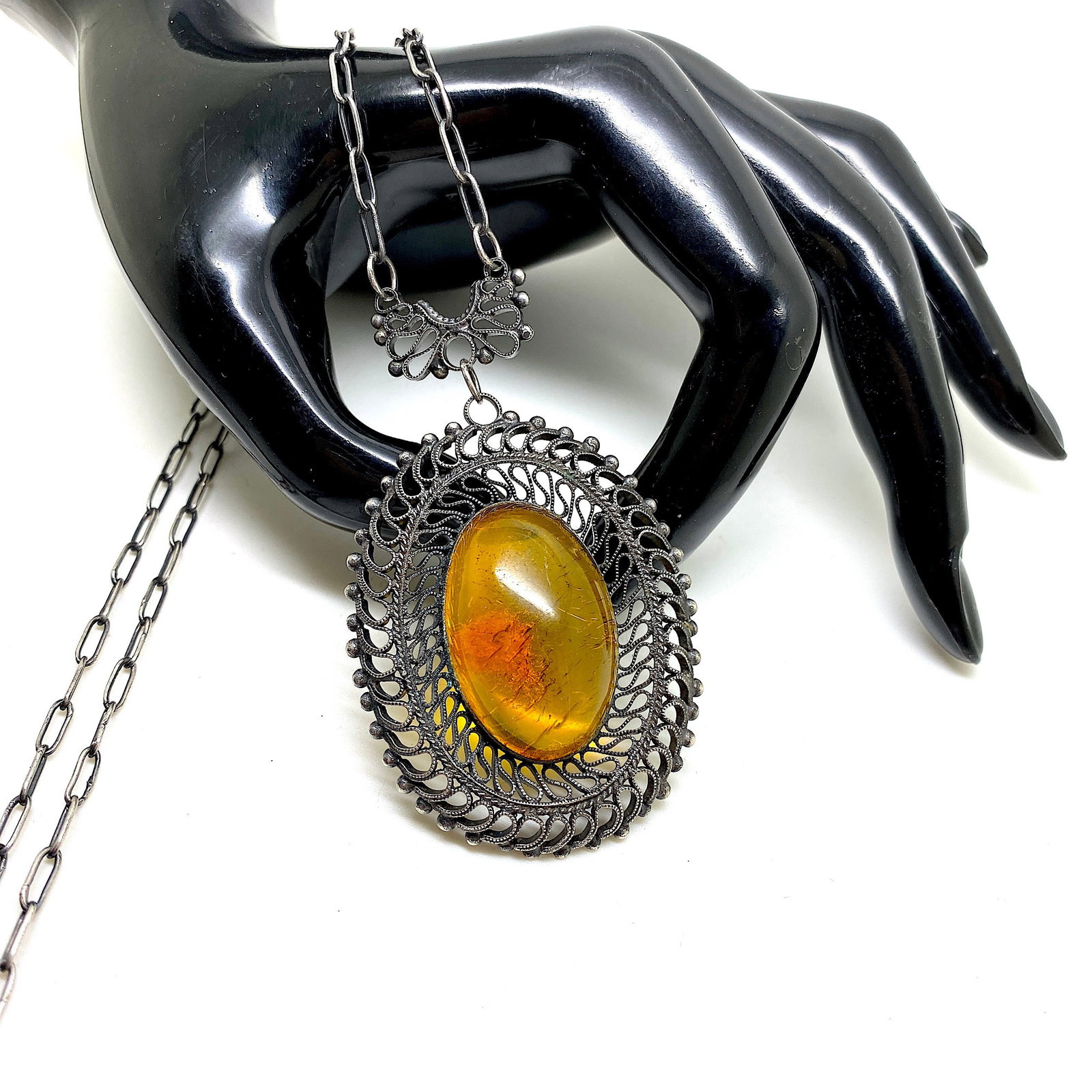 Extraordinary Unique Vintage Amber Pendant shaped like an Ornament - 2