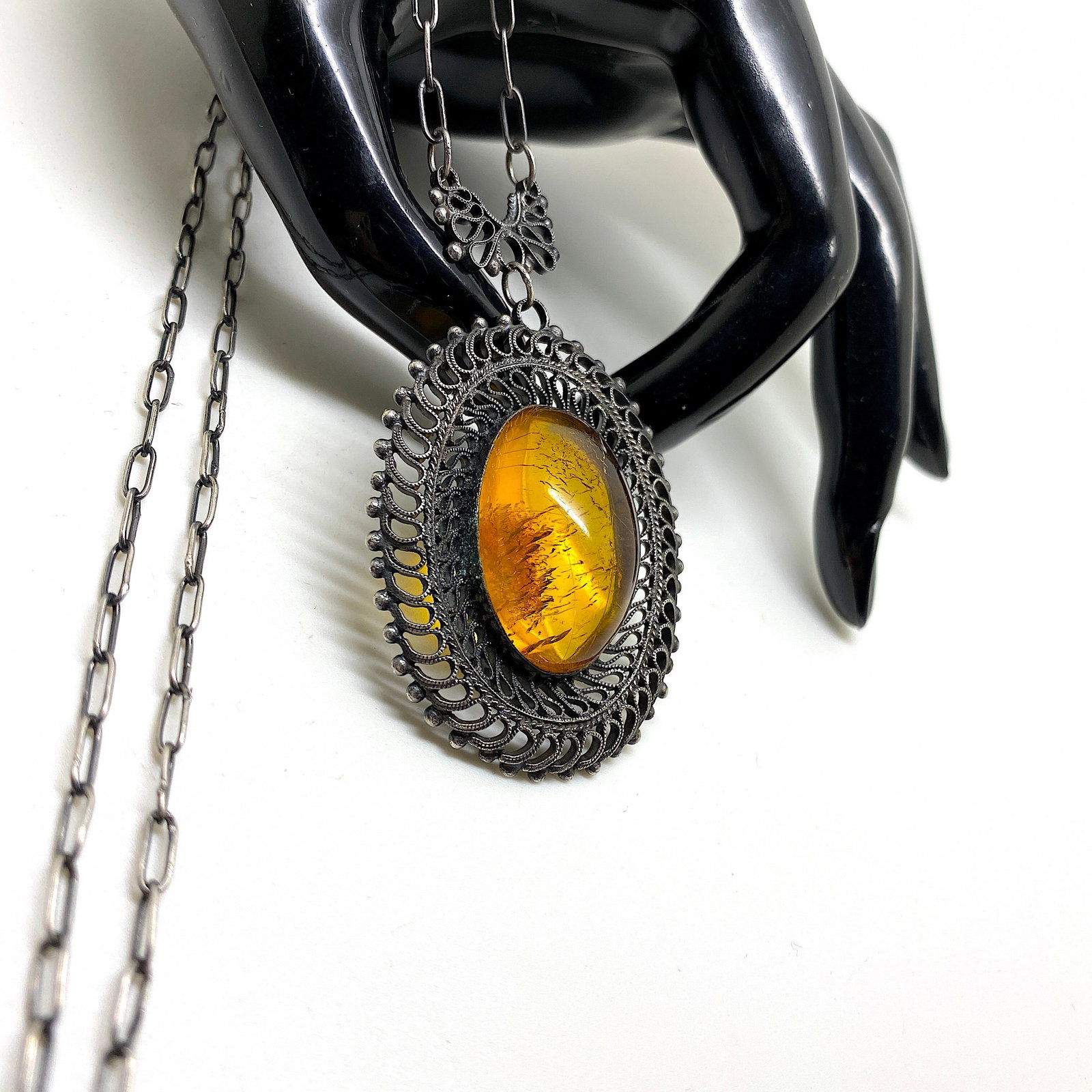 Extraordinary Unique Vintage Amber Pendant shaped like an Ornament - 3