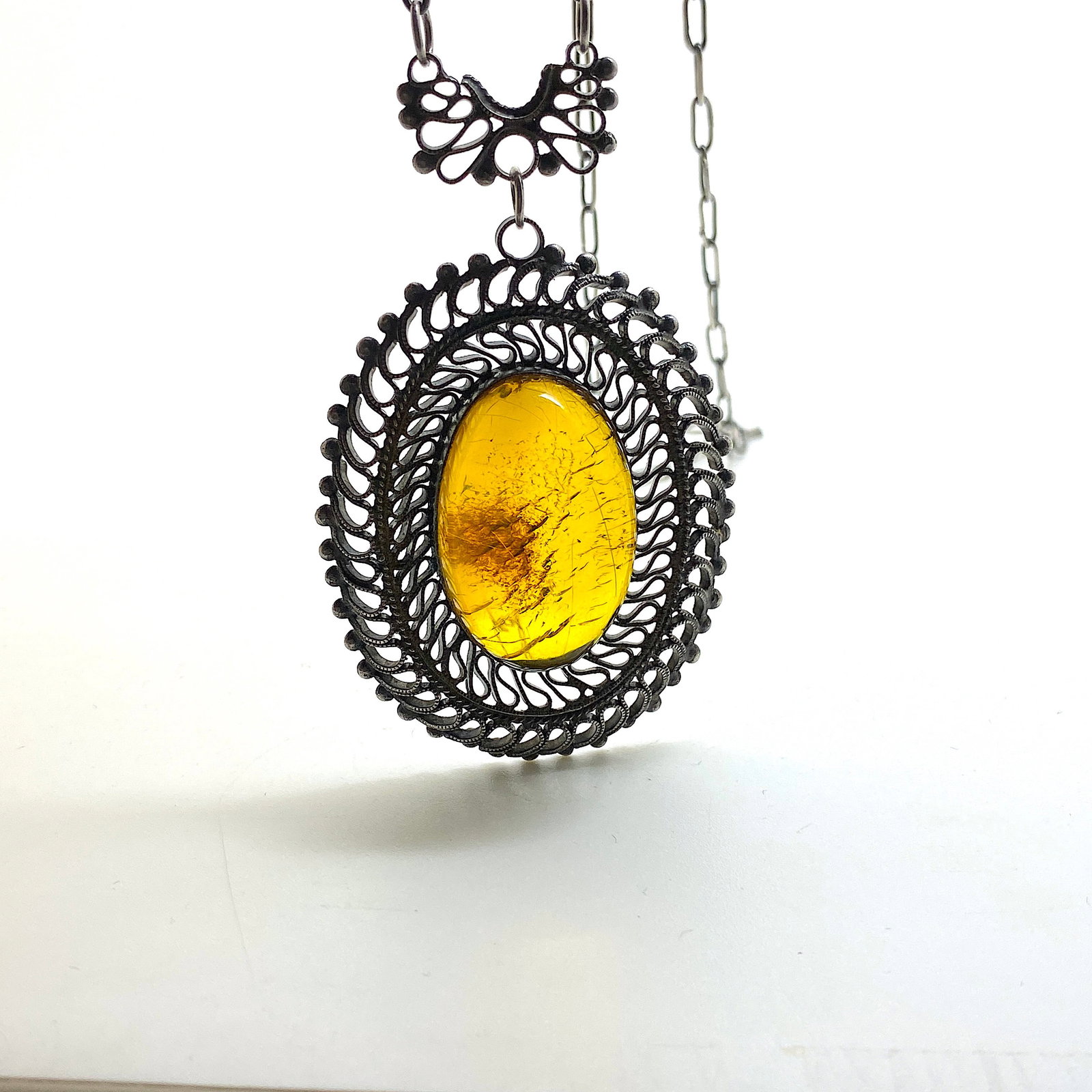 Extraordinary Unique Vintage Amber Pendant shaped like an Ornament - 8