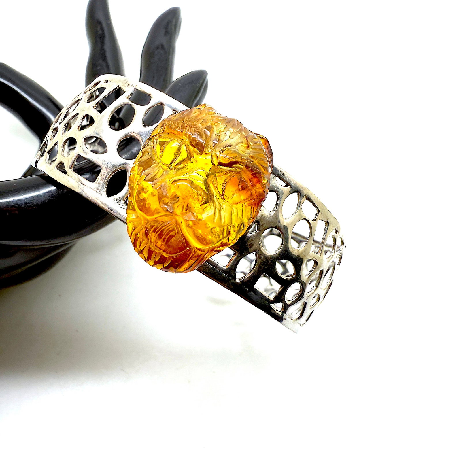 Beautiful Amber Carved Bangle Bracelet - 2