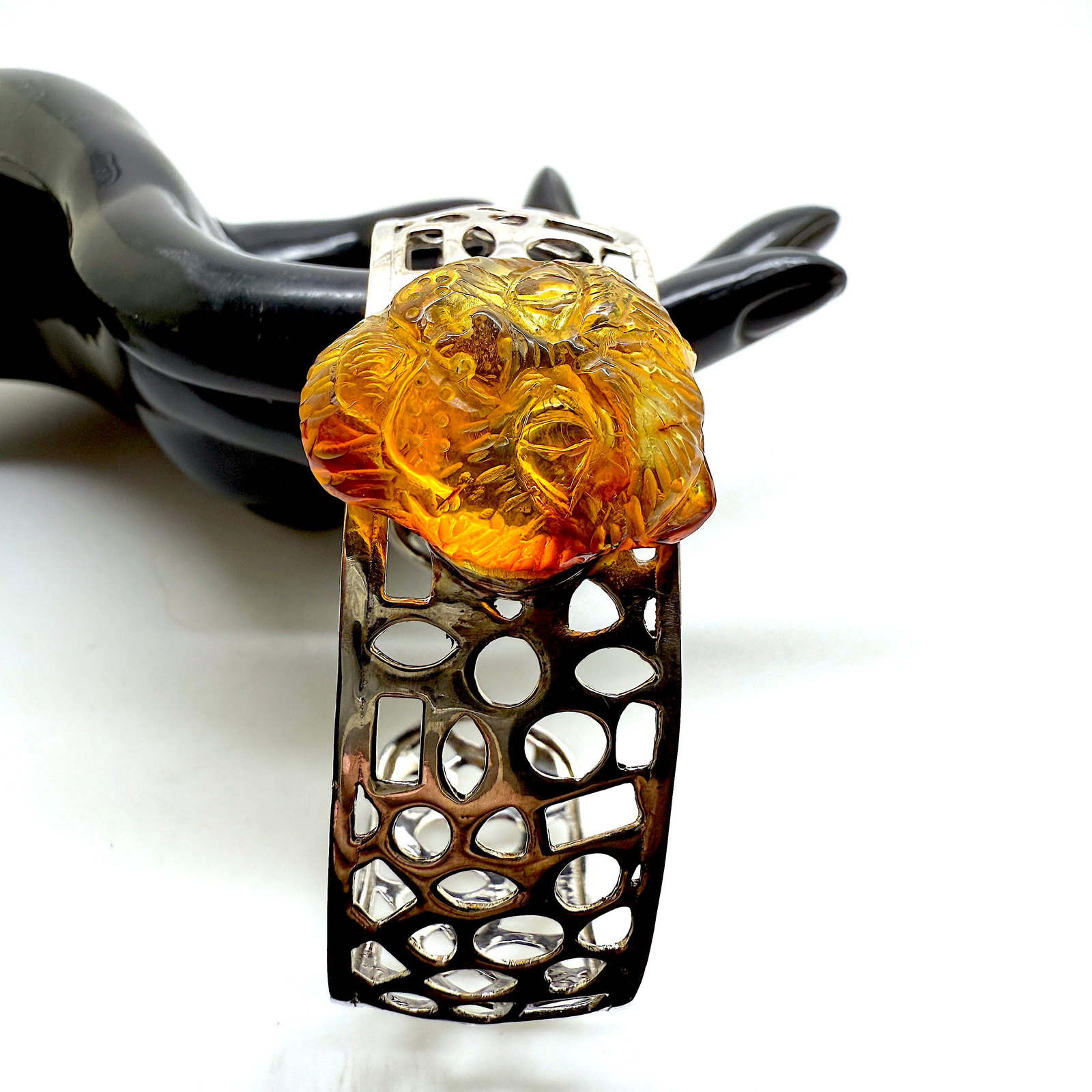 Beautiful Amber Carved Bangle Bracelet - 3