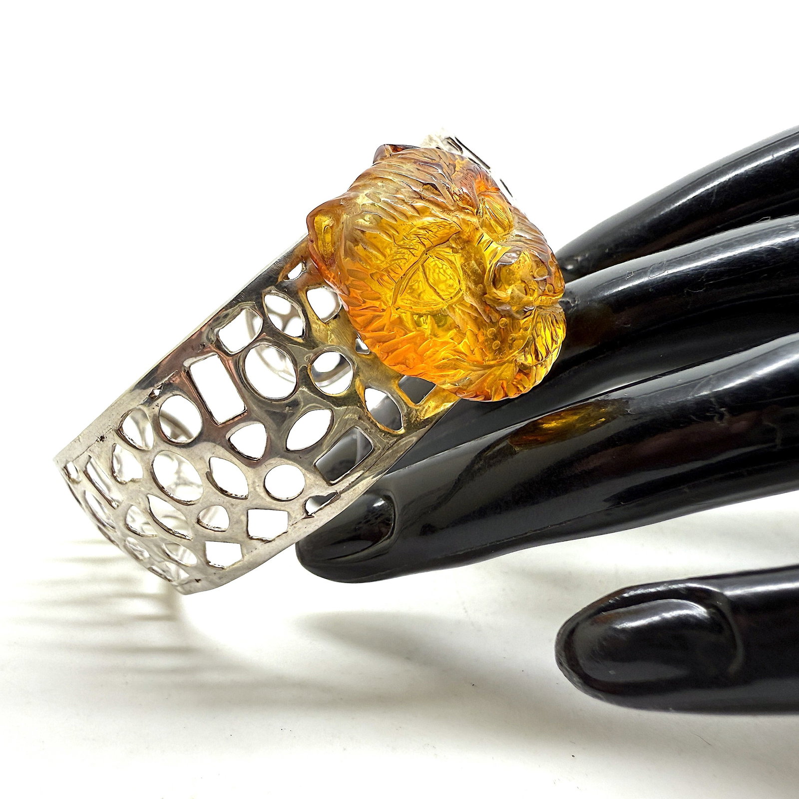 Beautiful Amber Carved Bangle Bracelet - 4