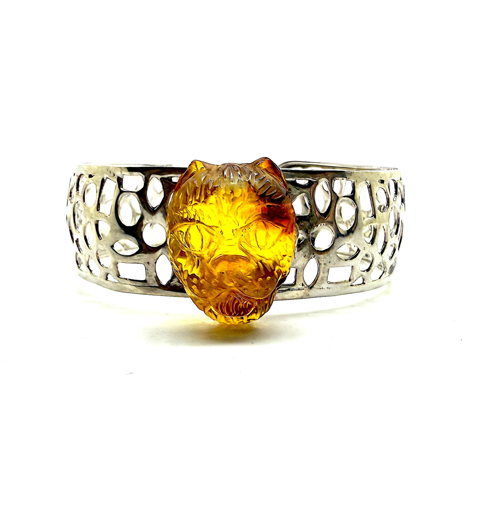 Beautiful Amber Carved Bangle Bracelet - 7