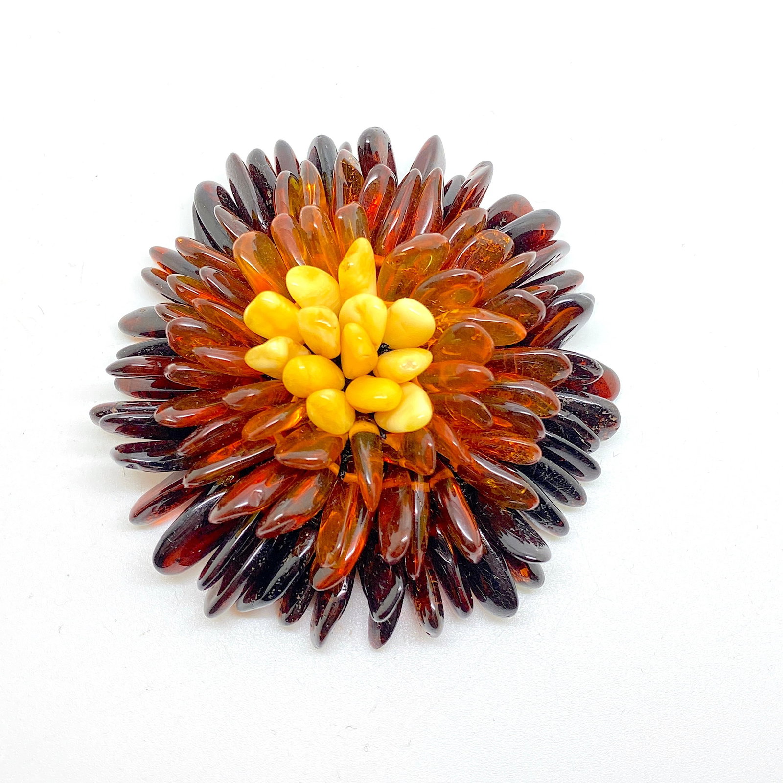 Stunning Amber Brooch: Title:Stunning Amber Brooch Metal:None Gemstone:Amber Weight:23.6 g Size:Size: 70.0 x 70.0 x 20.0 mm Size: 2.756 x 2.756 x 0.787 inches Made of:(Reconstituted Amber or Whole Stone):Reconstituted