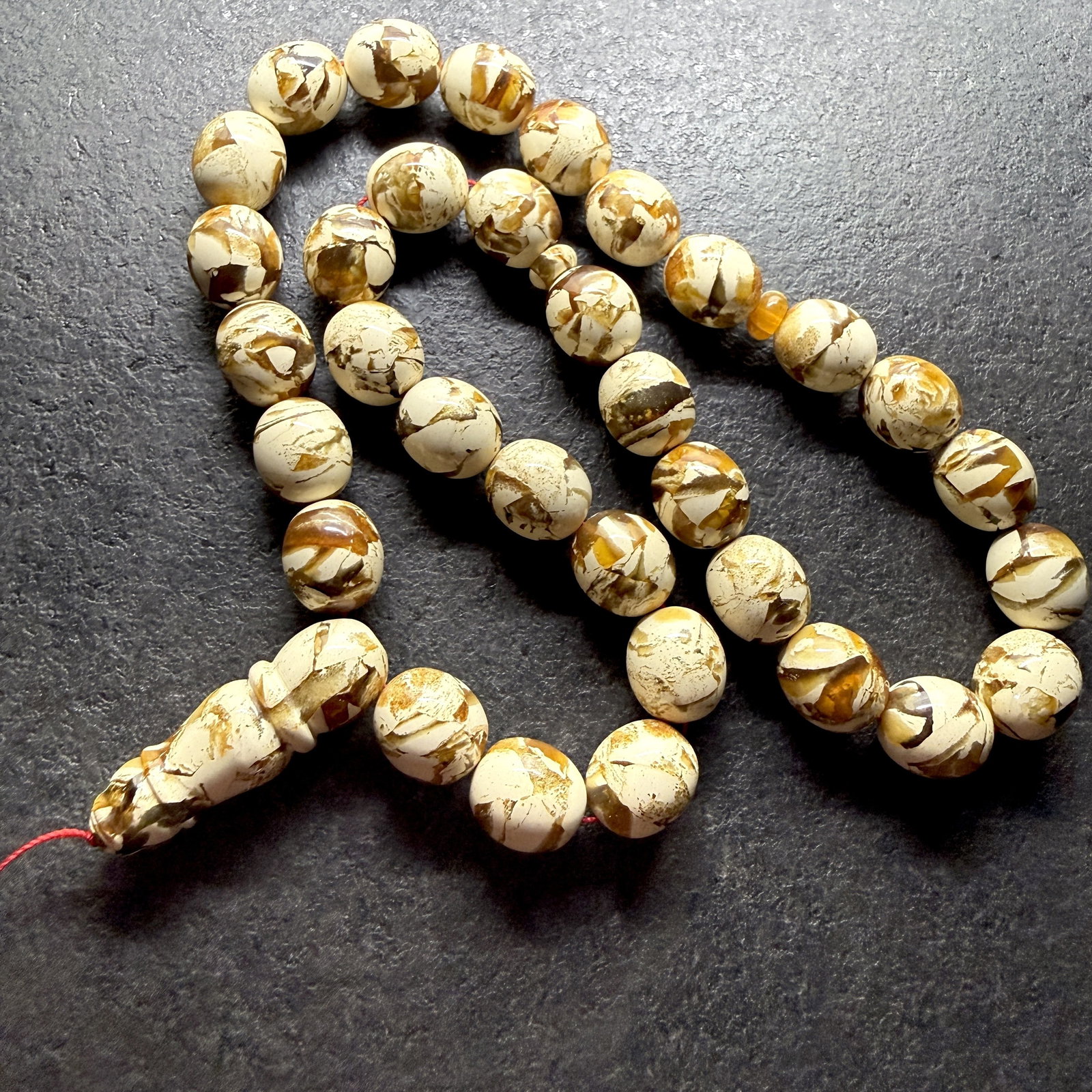 Grand Amber Tesbih made from Round Amber beads with White Pattern - 2