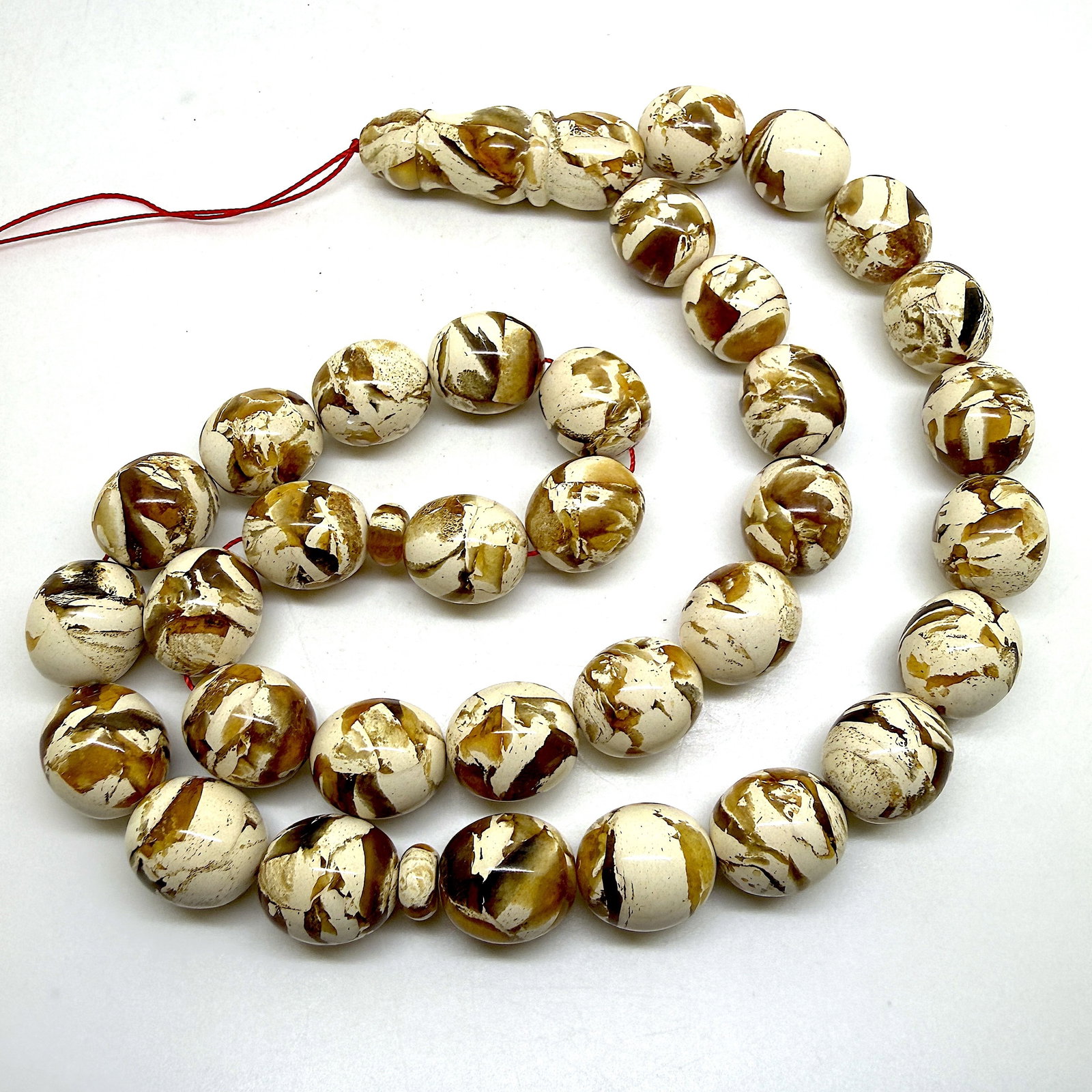 Grand Amber Tesbih made from Round Amber beads with White Pattern - 4