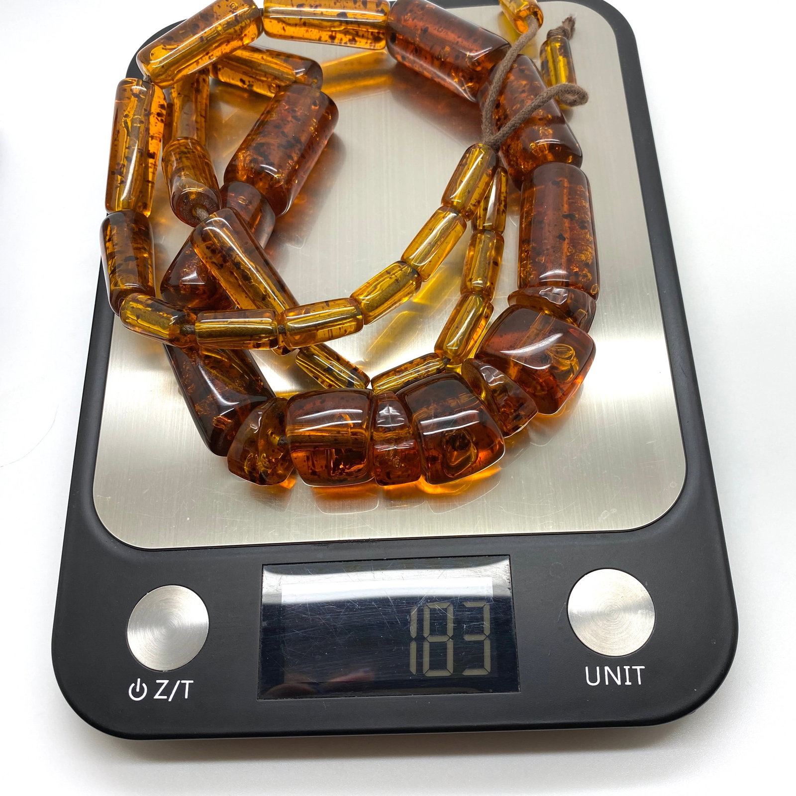 Magnificent Vintage Amber Necklace made from Barrel shaped Amber beads - 10