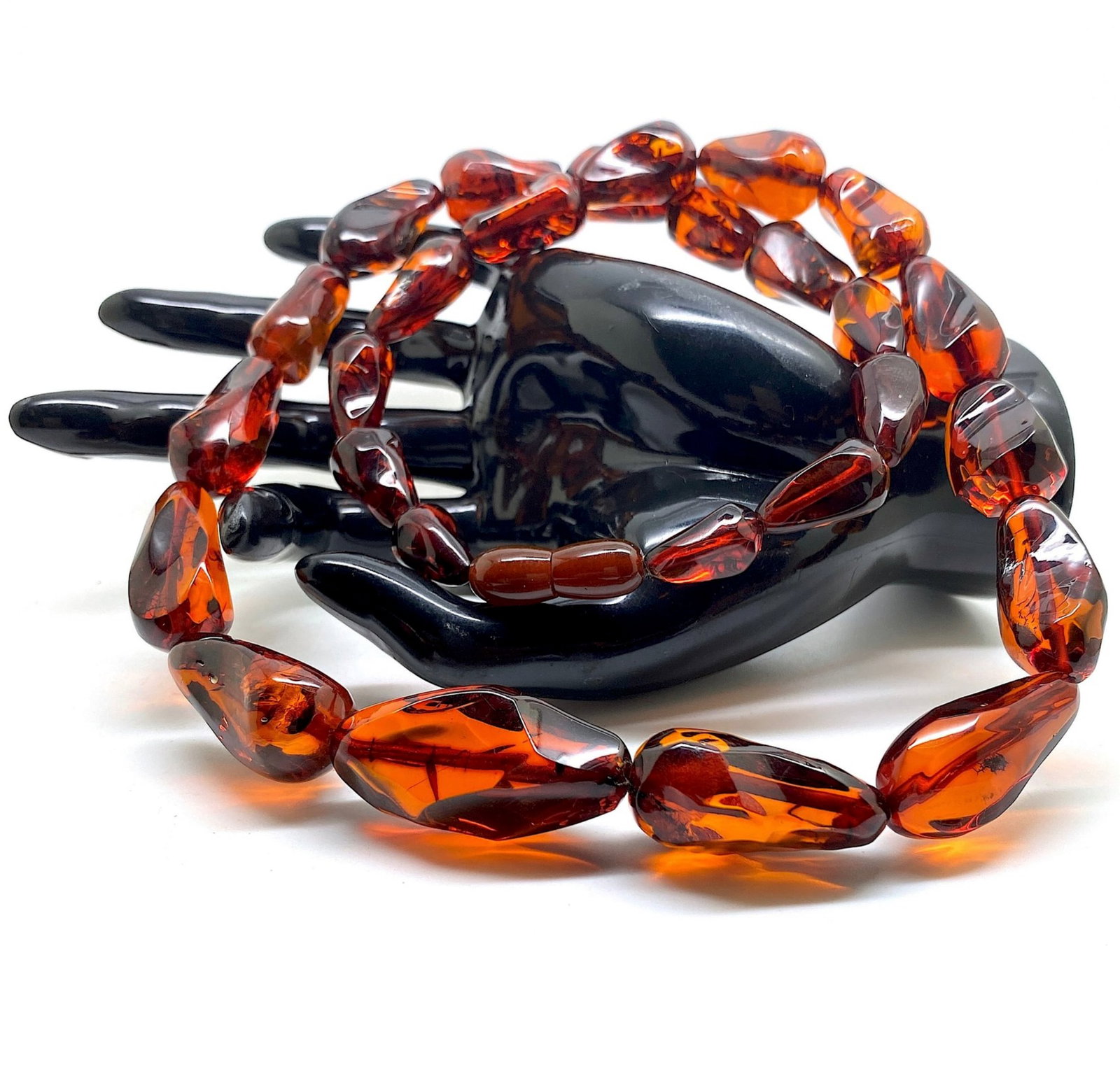 Alluring Vintage Amber Necklace made from Hand Carved Amber beads - 3