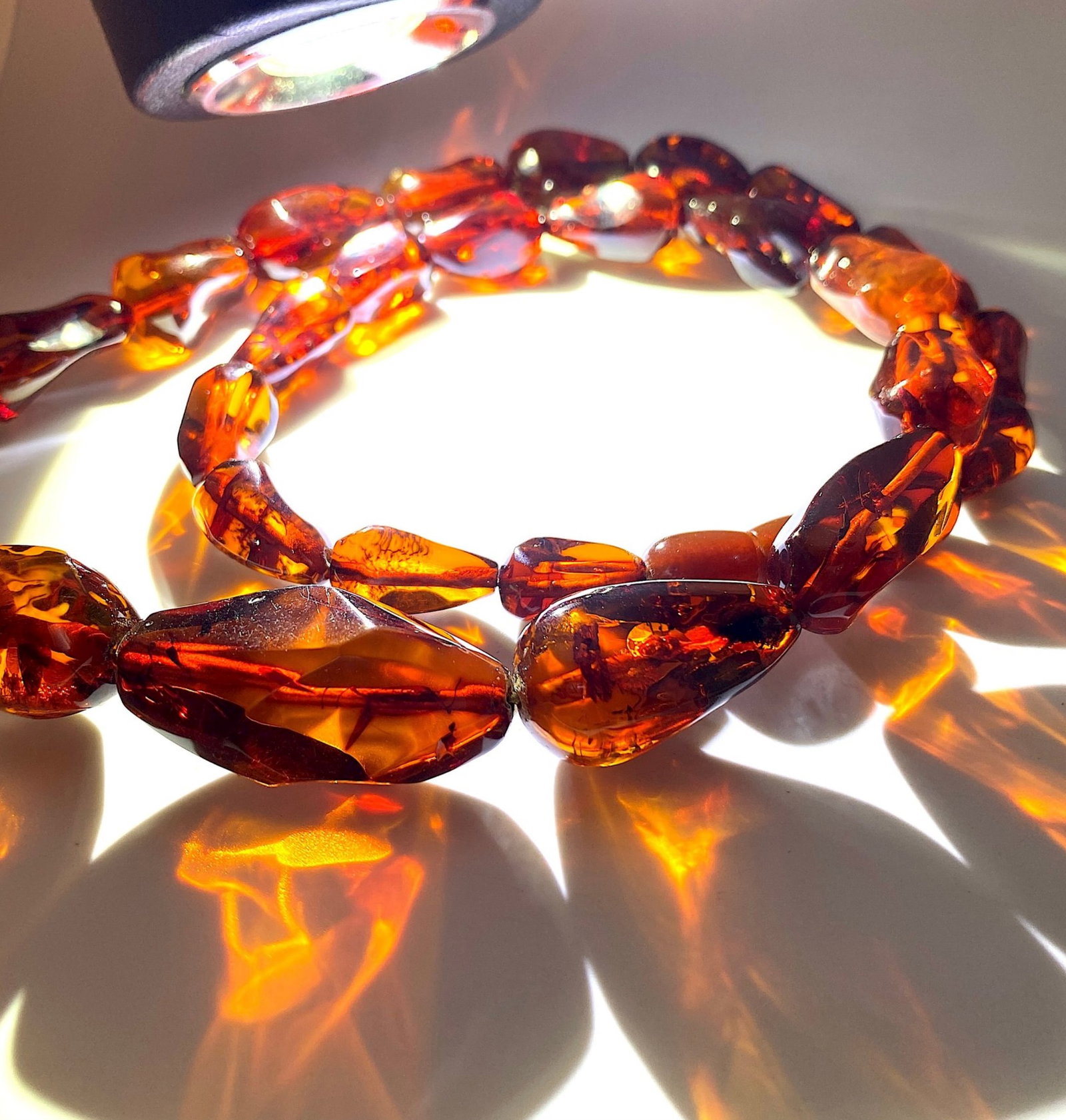 Alluring Vintage Amber Necklace made from Hand Carved Amber beads - 5