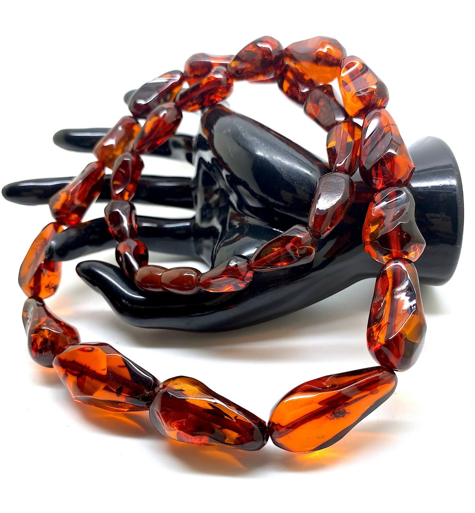 Alluring Vintage Amber Necklace made from Hand Carved Amber beads - 8