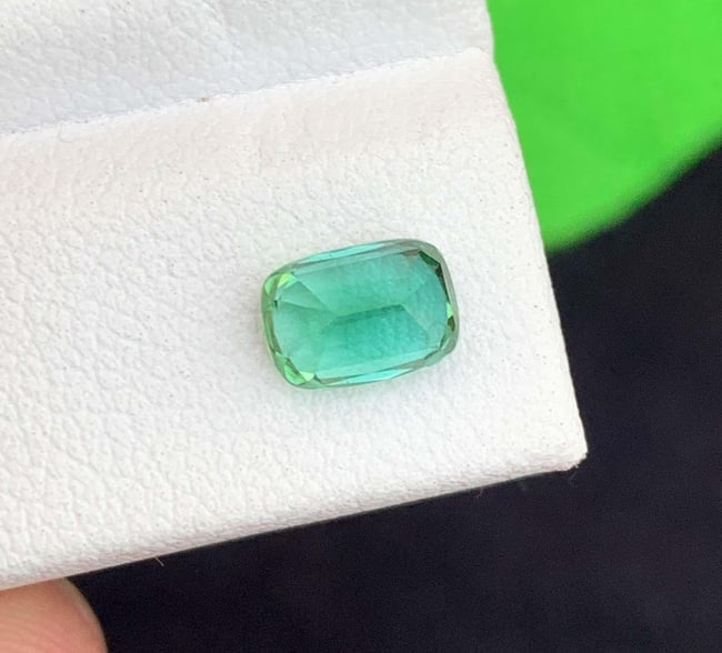 Natural Blue Green Tourmaline Gemstone: Cushion Cut October Birthstone - 3