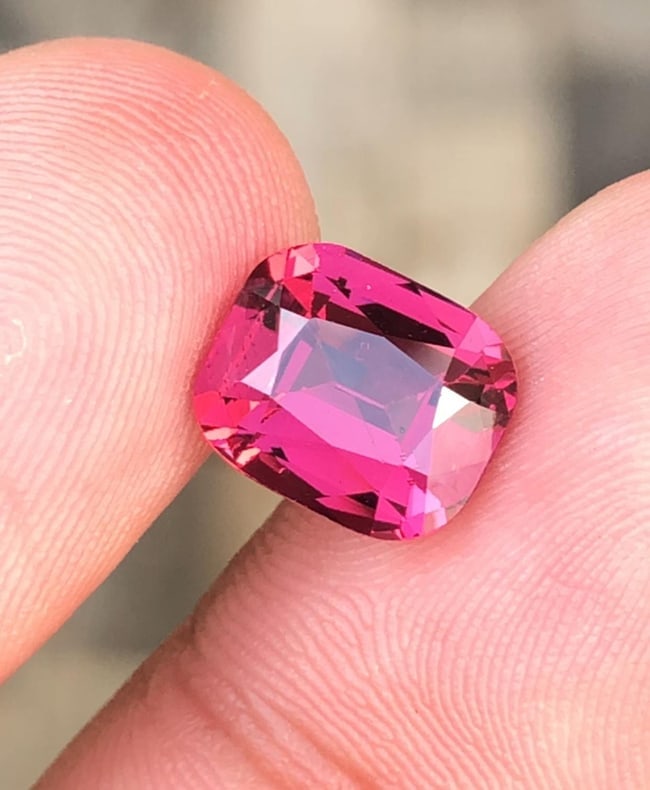 Tanga Mine Natural Purplish Pink Garnet Cushion Cut Gemstone - 3.265 Carat - 2