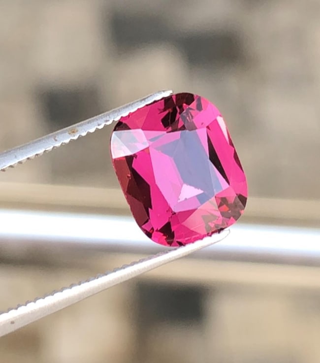Tanga Mine Natural Purplish Pink Garnet Cushion Cut Gemstone - 3.265 Carat - 5