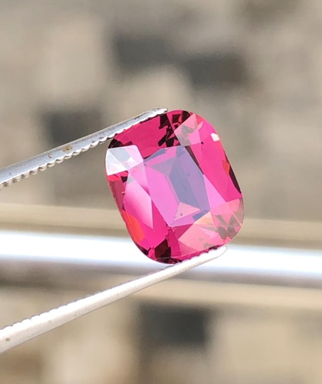 Tanga Mine Natural Purplish Pink Garnet Cushion Cut Gemstone - 3.265 Carat - 6