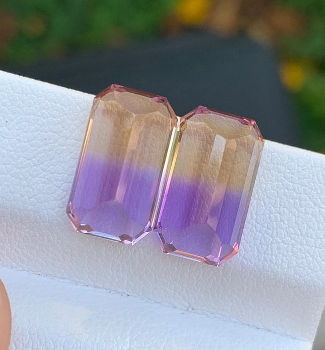 Bolivian Ametrine Gemstone Pair 11.70 Ct Brazil Natural Purple Yellow Loose Gems - 2