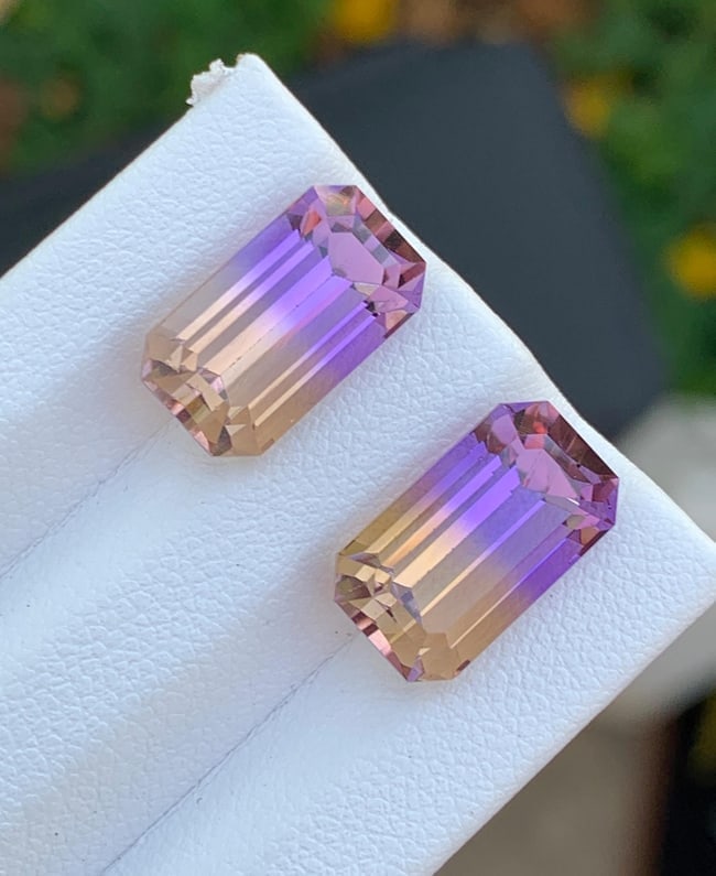 Bolivian Ametrine Gemstone Pair 11.70 Ct Brazil Natural Purple Yellow Loose Gems - 4