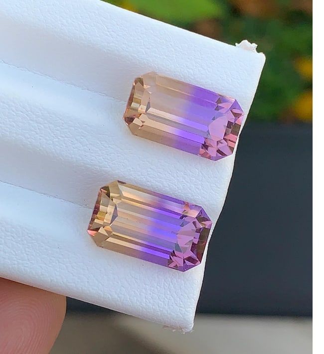 Bolivian Ametrine Gemstone Pair 11.70 Ct Brazil Natural Purple Yellow Loose Gems - 5