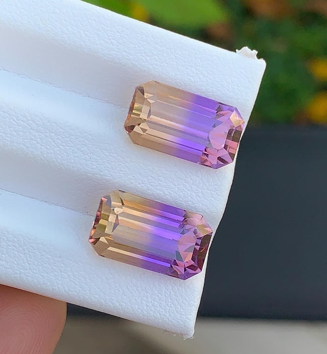 Bolivian Ametrine Gemstone Pair 11.70 Ct Brazil Natural Purple Yellow Loose Gems - 6