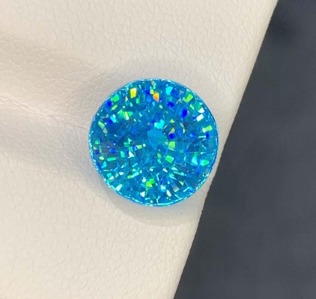 Cambodian Blue Zircon Gemstone : 10.46 CT Round Cut - 3
