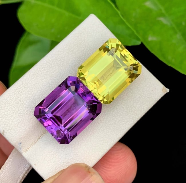 Amethyst Citrine Gemstone Pair: Emerald Cut, February Birthstone (28.00 Carat) - 2