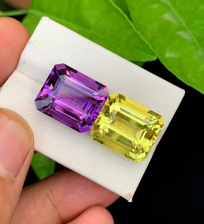 Amethyst Citrine Gemstone Pair: Emerald Cut, February Birthstone (28.00 Carat) - 3