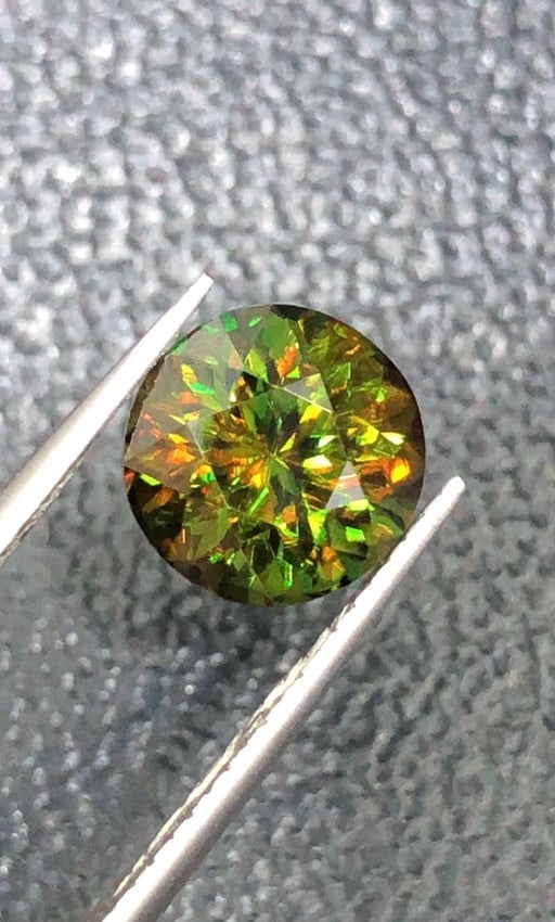 3.09 Carat Brilliant Round Diamond Cut Chrome Green Sphene Gemstone, Sparkling Verdant Green Gem - 2